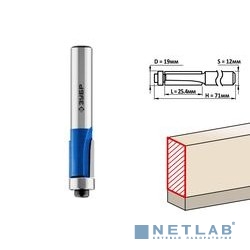 ЗУБР Фреза кромочная с нижним подшипником, D= 19мм, рабочая длина-25,4мм, хв.-12мм, d-19мм, ЗУБР Профессионал [28727-19-25.4-12]