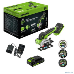 Greenworks Углошлифовальная машина аккумуляторная GD24UCS, 24V, б/щет, 20000 об/мин,76 мм, рез 18 мм,1х2Ач,ЗУ,кор [3402007CUA]