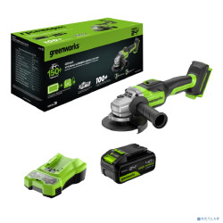 Greenworks GD24AG 24В Угловая шлифовальная машина акк, б/щет, 125 мм, 10500 об/мин,1х4Ач,ЗУ,кор [3200207CUB]