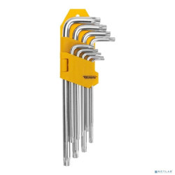 Kranz (KR-12-5221) Набор ключей имбусовых Tamper-Torx 9 шт., ТТ10-ТТ50, закаленные, удлиненные, никель