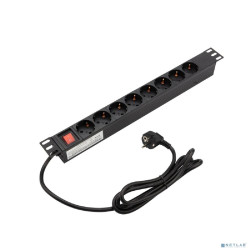 PROconnect (04-0309) Блок розеток 19", 1U, 10А, 8 розеток, корпус алюминий, со шнуром питания