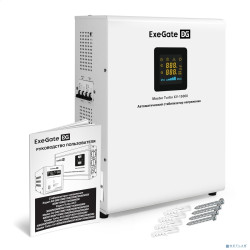 Exegate EX298254RUS Стабилизатор напряжения настенный ExeGate Master Turbo XV-15000 (15000ВА, вход 80-265В, цветной дисплей, выход 220В±8%, КПД 98%, 5 уровней защиты, задержка, усиленный метал.корпус,