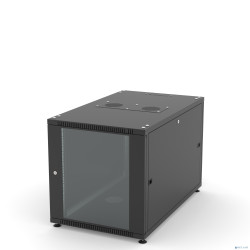 Шкаф напольный 19", 12U Filum FL-NT-12610GM1M-BK NETWORK (ШхГхВ) 600x1000x623 мм, двери: стеклянная/сплошная металл, цвет черный RAL9005