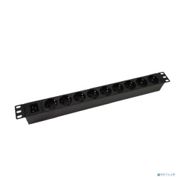 NTSS Блок розеток 19", 9 розеток 1U, алюминий, 1ф16А, 3.7кВт, Schuko CEE 7/7, вх. 60320 C20 NTSS-PDU-DA2035