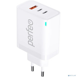 PERFEO Сетевое зарядное устройство с тремя разъемами USB-A+2xTYPE-C, GaN, 65W, белый (I4655)