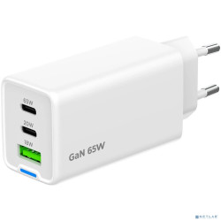 Cablexpert зарядное устройство 65Вт GaN, 3.25A, QC4.0/PD, 2xType-C, 1xUSB, белый, коробка (MP3A-PC-65)