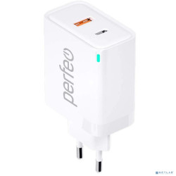 PERFEO Сетевое зарядное устройство с двумя разъемами USB-A+TYPE-C, GaN, 45W, белый (I4654)