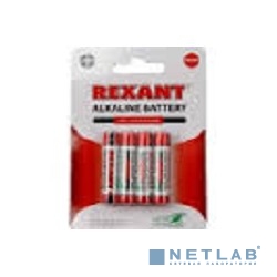 Rexant (30-1027) Батарейка алкалиновая AA/LR6, 1,5В, 4 шт, блистер