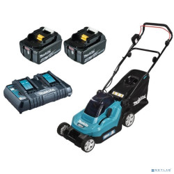 Makita DLM382PM2 Газонокосилка а { 36В,д\2-х ак 18В,2х4Ач Li-ion,38см,13ур,20\75мм,40л,16кг,пл\п,XPT,з\у DC18RD }