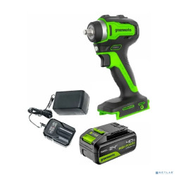 Greenworks G24IW200 Гайковерт ударный аккумуляторный, 24V, 200 Нм, бесщеточный, 3/8'', 1х4Ач,ЗУ,кор [3803607CUB]