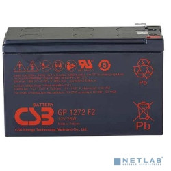 Батарея CSB серия GP, GP1272 (12V28W) , напряжение 12В, емкость 7Ач (разряд 20 часов), емкость 28 Вт/Эл при 15-мин. разряде до U кон. - 1.67 В/Эл при 25 °С, макс. ток разряда (5 сек.) 100А, ток коротк