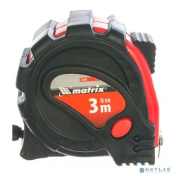 MATRIX Рулетка Status magnet 3 fixations, 3 м х 16 мм, обрезиненный корпус, зацеп с магнитом [31004]