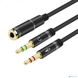 Bion Аудио-разветвитель, jack 3.5 mm 4 pin (F) - 2x3.5 mm jack (M), Cu, 1м [BXP-CCA-459-1.0]