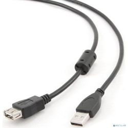 Filum Кабель удлинитель USB 2.0 Pro, 1.8 м., ферритовое кольцо,  черный, разъемы: USB A male-USB A female, пакет.[FL-CPro-U2-AM-AF-F1-1.8M] (894173)