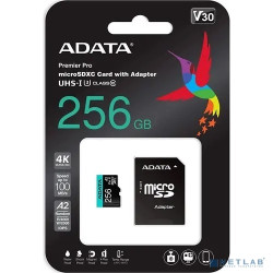 Micro SecureDigital 256GB A-Data AUSDX256GUI3V30SA2-RA1 Premier Pro + adapter Class10
